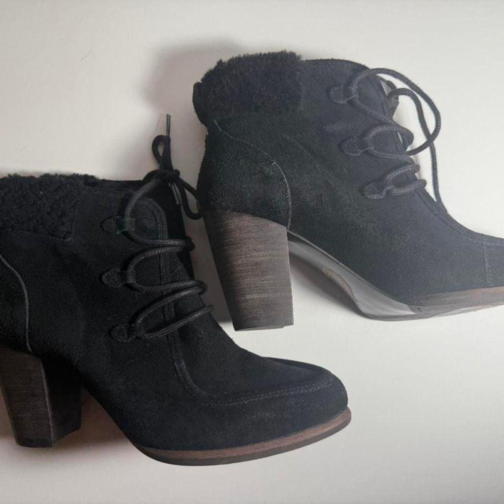 UGG Analise Suede Lace Up Heeled Bootie Size 9 - Picture 2 of 7